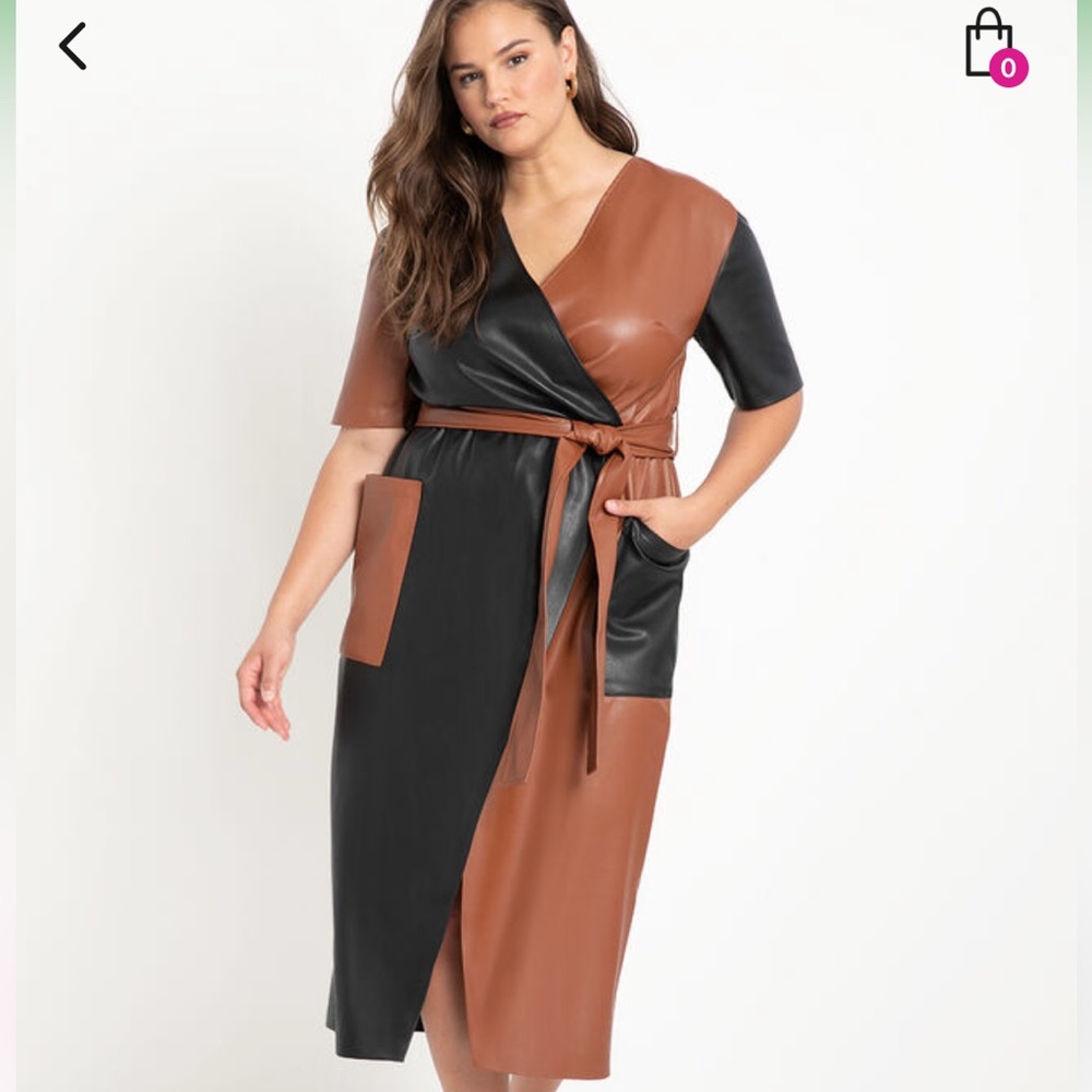 Color Block Faux Leather Dress NWT